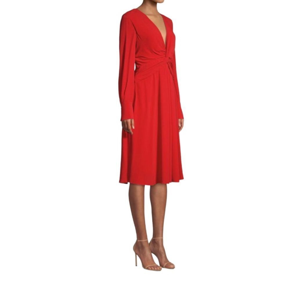 Equipment Femme Short Faun Red Twist Knot V Neck Midi Dress NWT Size 6 - Picture 2 of 15